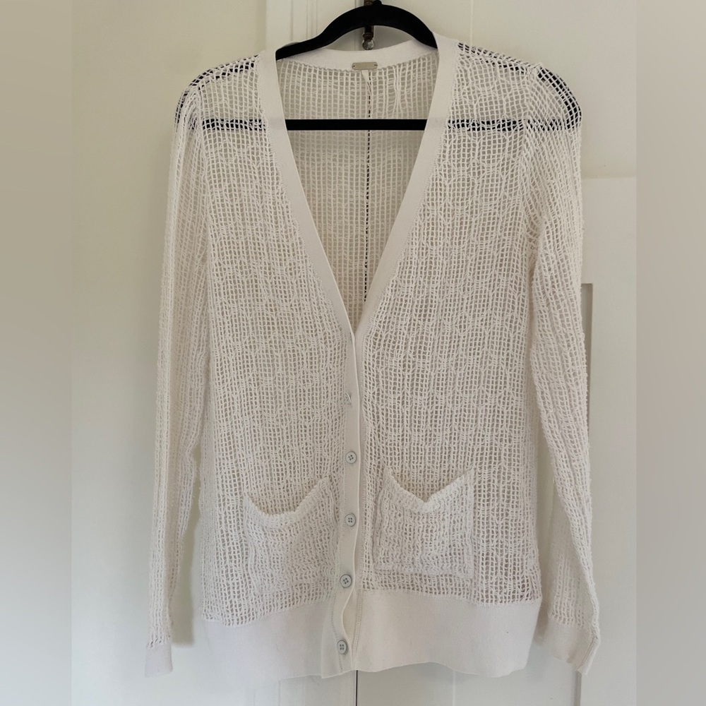 FP Beach Open Knit Stitch Button Front Cotton Crochet Cardigan Boho